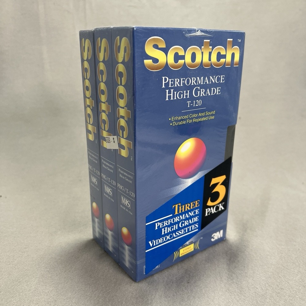 NEW 3 pack Scotch VHS Tape T-120 PHG Performance High Grade Videocassette SEALED